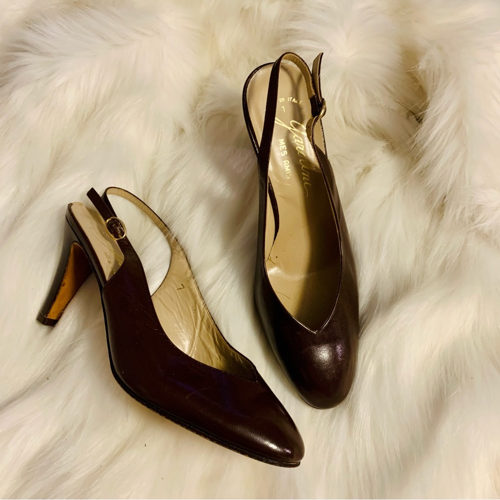 Garolini | Mes Amis Italian Made Leather Brown Vintage Slingback Heels